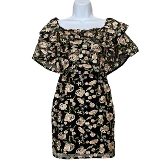Dolly & Delicious Black Floral Embordered Cocktail Mini Dress Size 2 - Picture 1 of 7